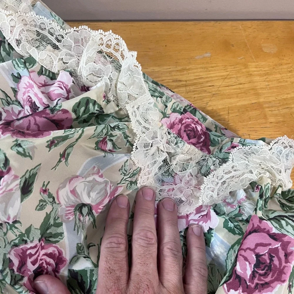 Vtg Excell Pink Rose Floral Lace Blouson Valance Shower Curtain Cottagecore